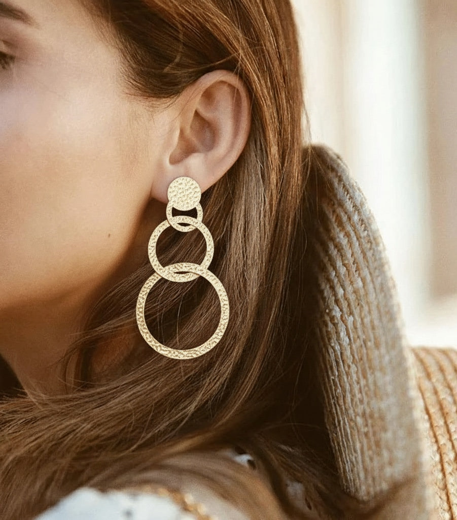 18 Kt Gold Plated three round dangler golden Semi Precious stone