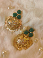 18 Kt Gold Plated Green dome earring Semi Precious stone