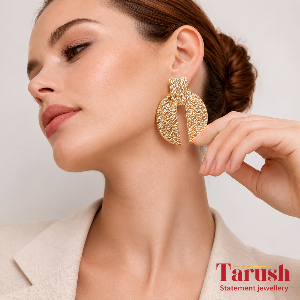 18 Kt Gold Plated 18 kt Gold Abstract Earring - Perfect for Your Office Wear Semi Precious stone