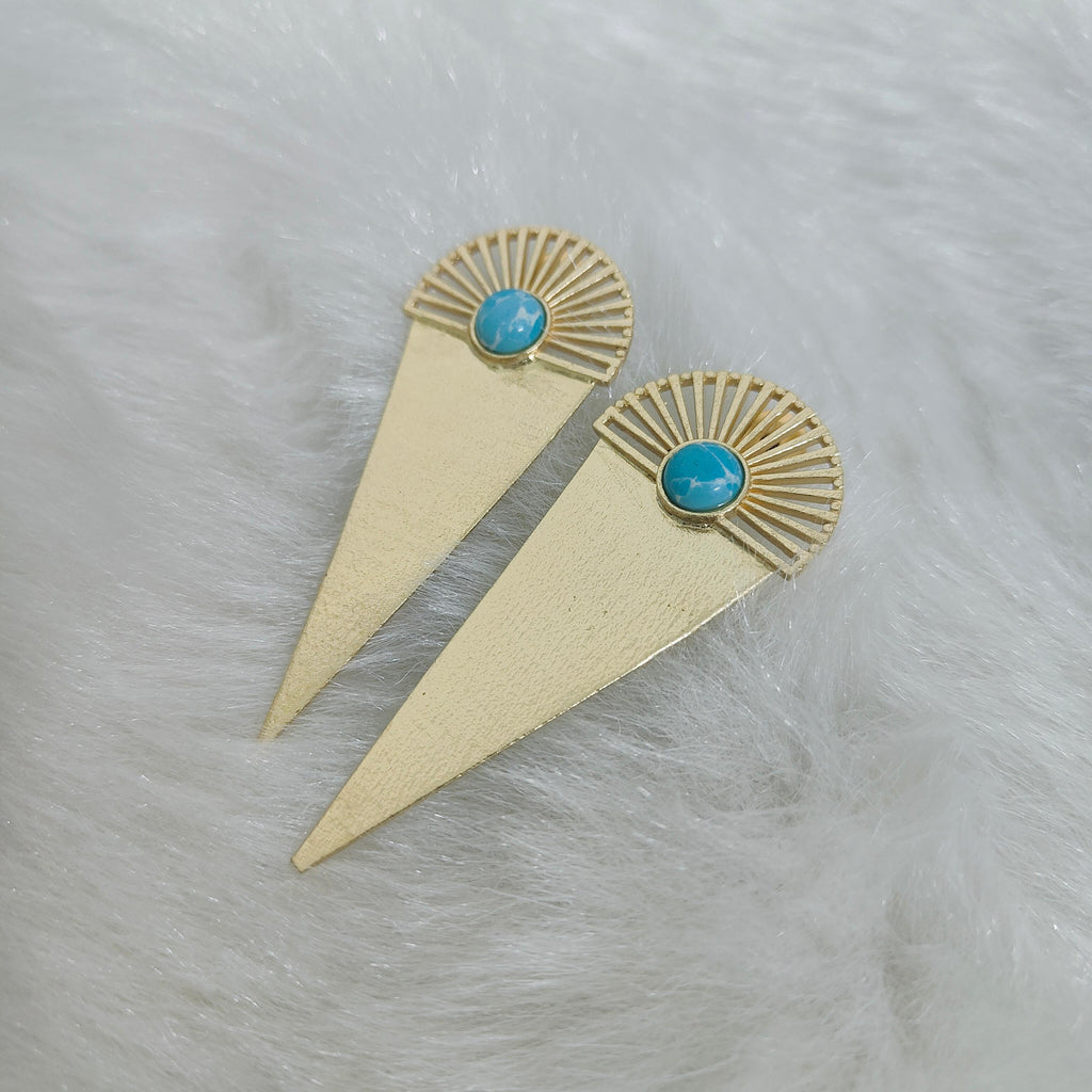 18 Kt Gold Plated blue Turquoise triangle earring Semi Precious stone