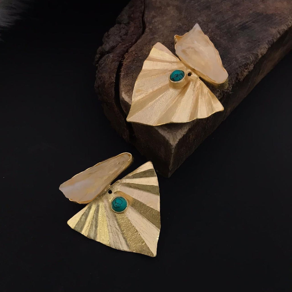 18 Kt Gold Plated Turquoise fan earring with druzy Semi Precious stone
