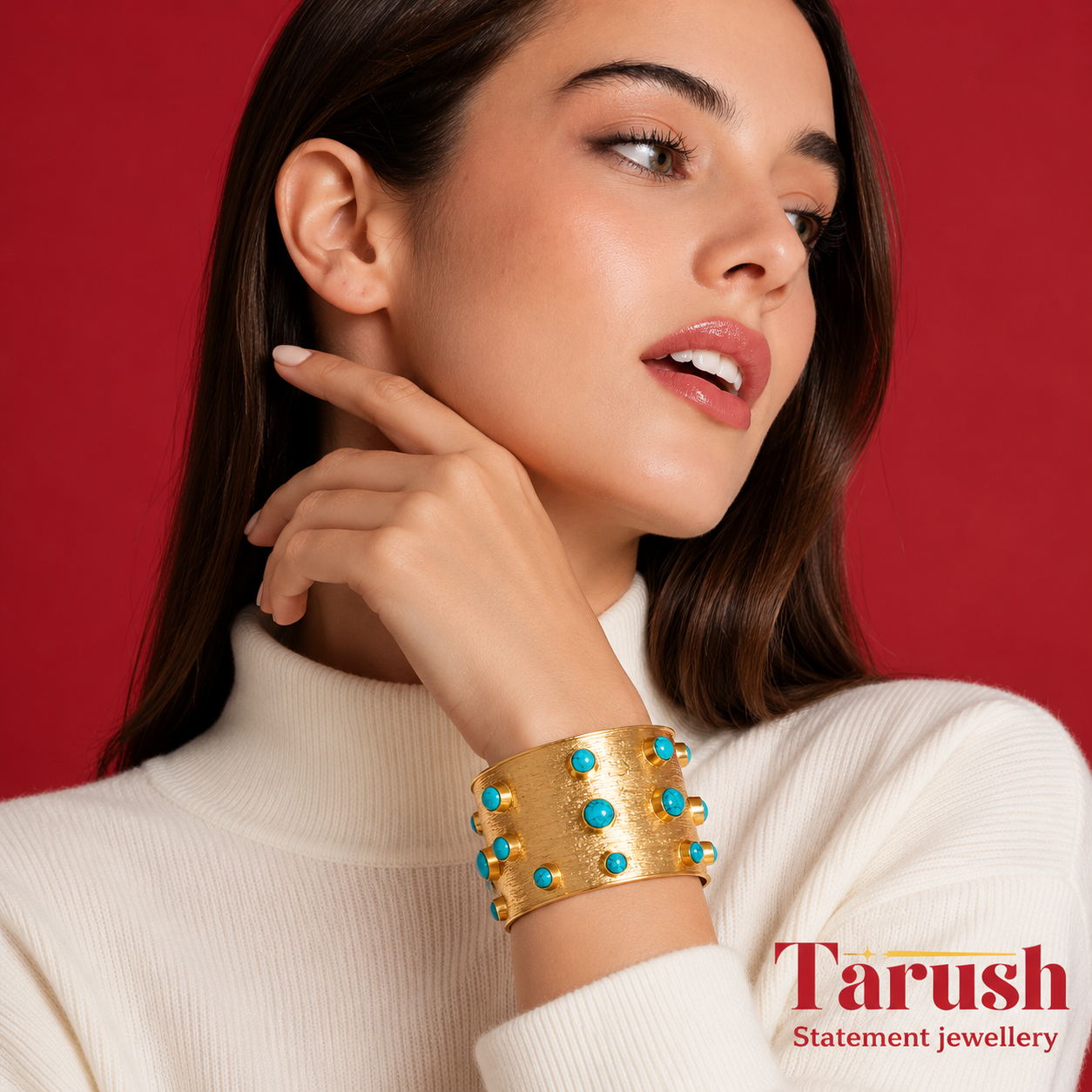 18 Kt Gold Plated Turquoise kada Semi Precious stone - anti tarnish - statement bangle