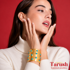 18 Kt Gold Plated Turquoise kada Semi Precious stone - anti tarnish - statement bangle