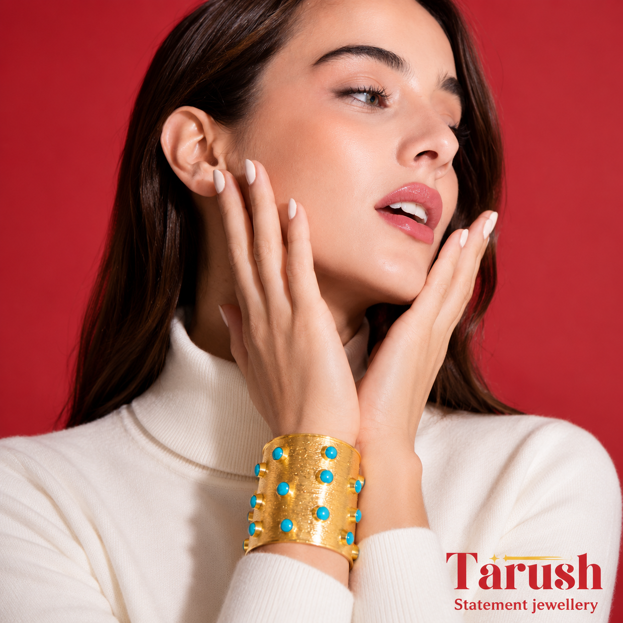 18 Kt Gold Plated Turquoise kada Semi Precious stone - anti tarnish - statement bangle