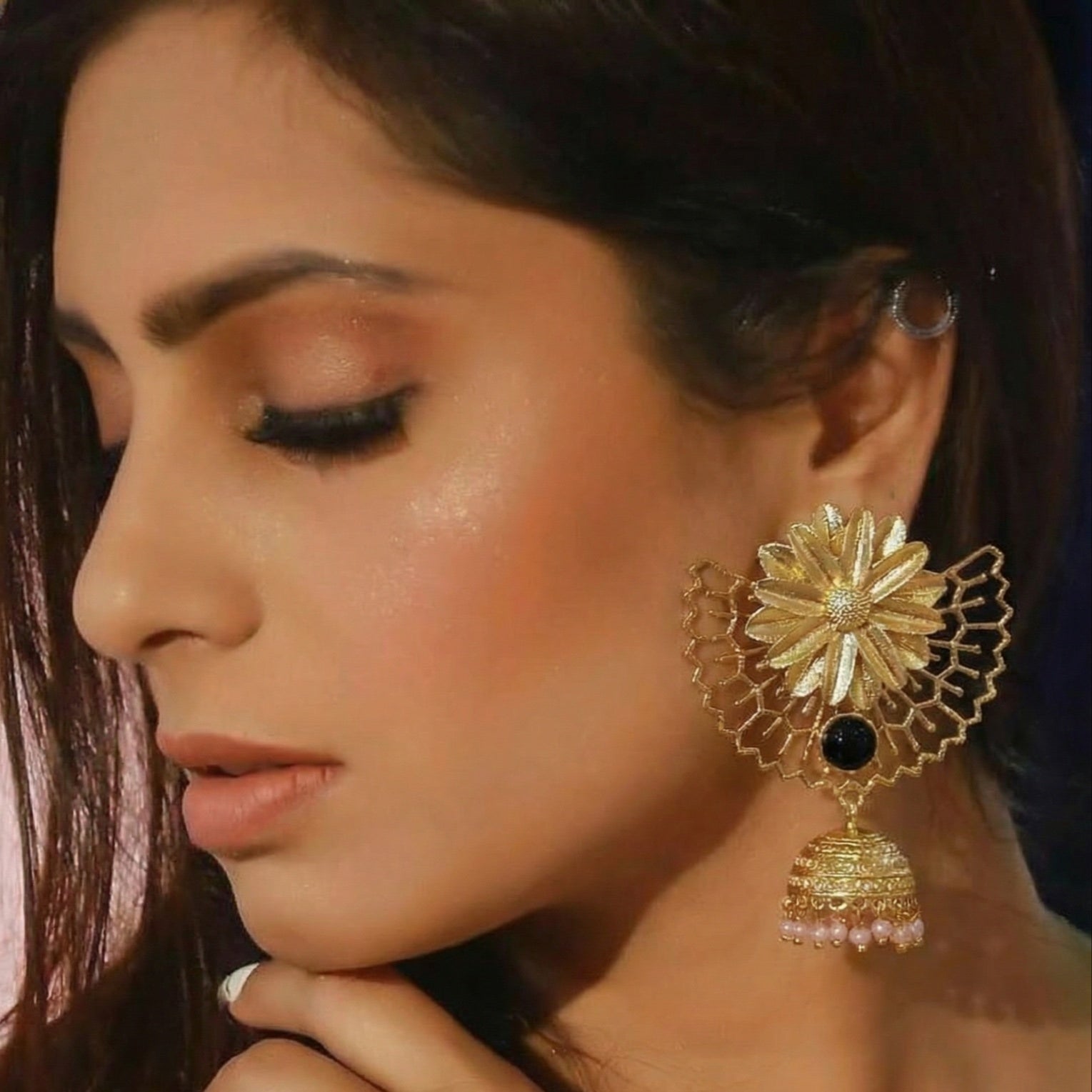 18 Kt Gold Plated chand bali Semi Precious stone