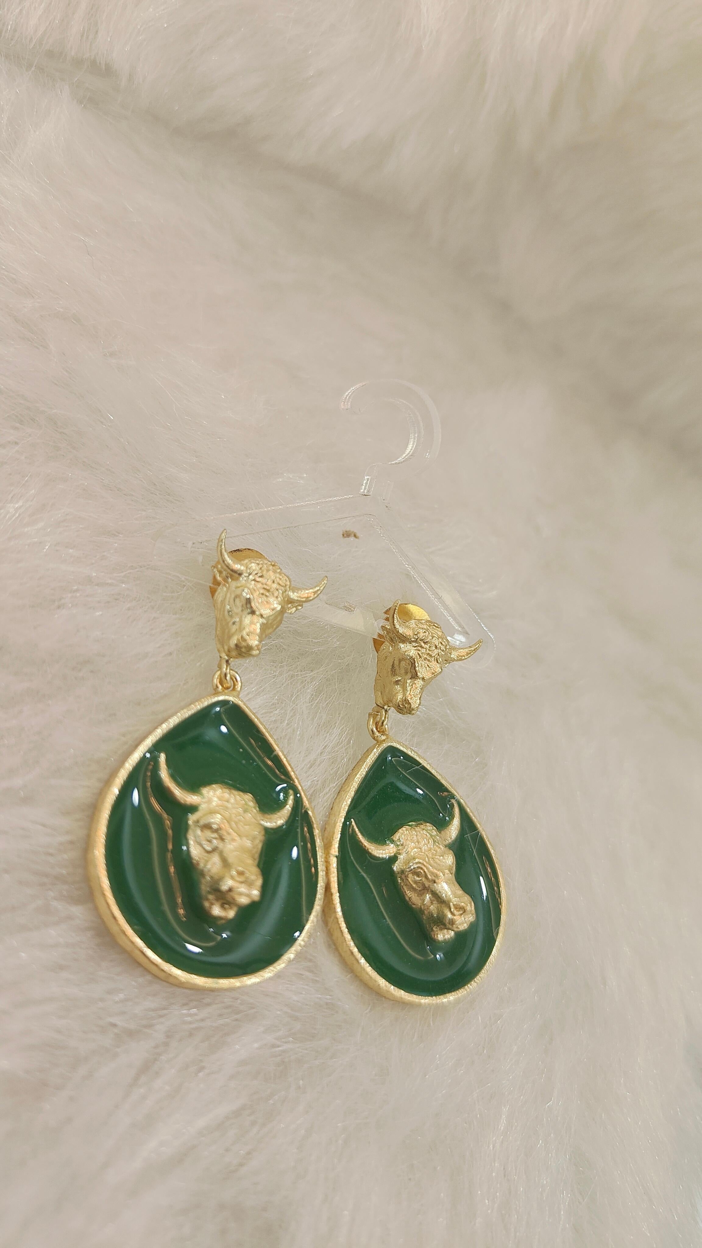 18 Kt Gold Plated Bull green earring Semi Precious stone