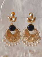 18 Kt Gold Plated Black and white Jhumja earrings Semi Precious stone