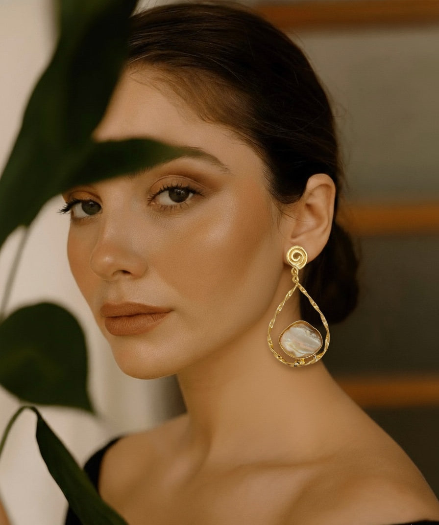 18 Kt Gold Plated Mother of pearl earring Semi Precious stone