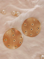 18 Kt Gold Plated 18kt Gold Plated - Round Earrings With Flowers - Elegant Look Semi Precious stone