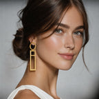 18 Kt Gold Plated Golden long rectangle earring Semi Precious stone