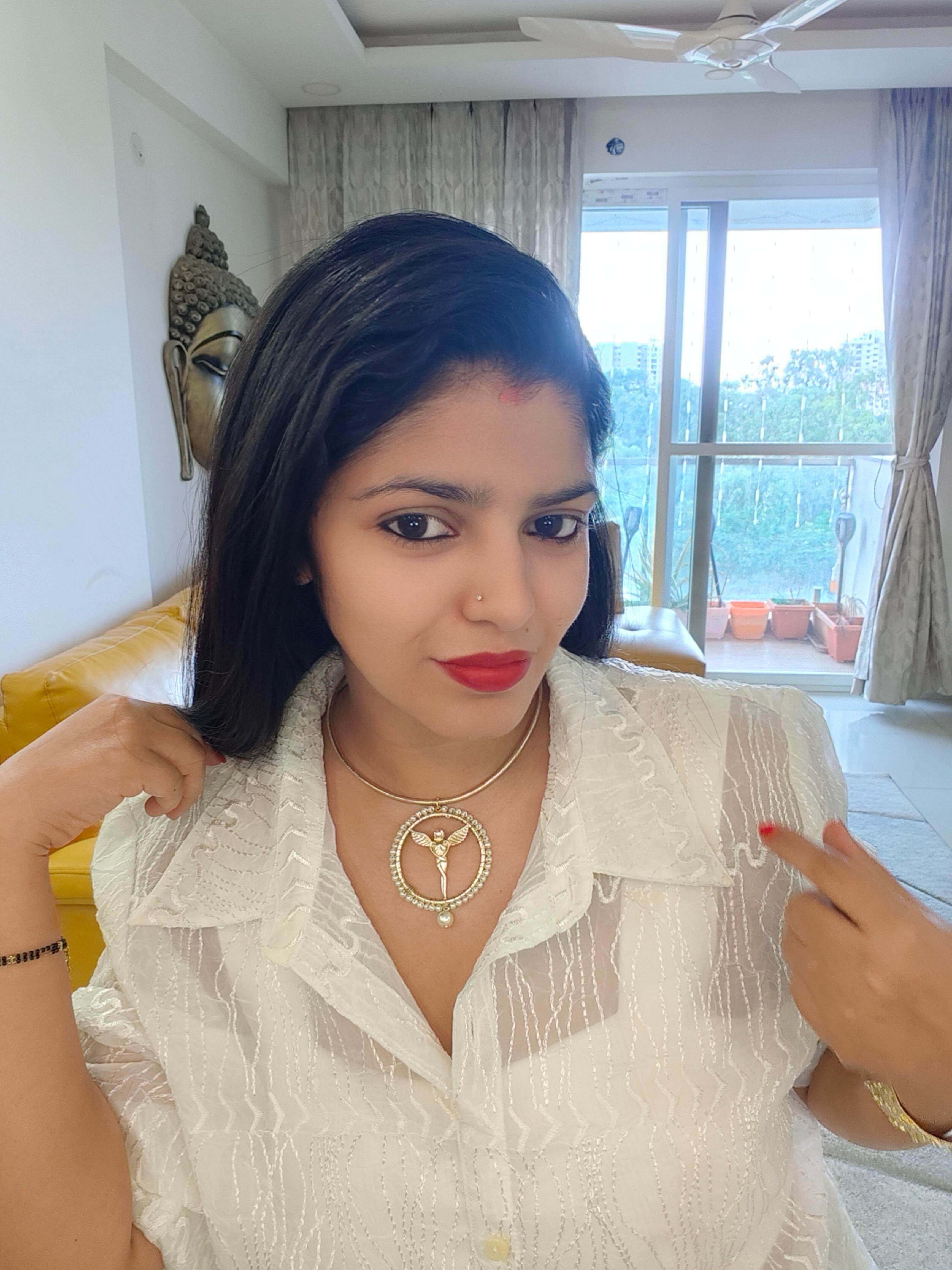 18 Kt Gold Plated Hasli with angel pendant Semi Precious stone