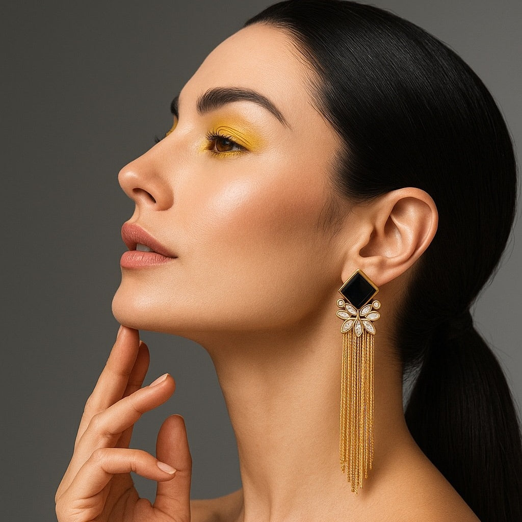 Black dangler earring