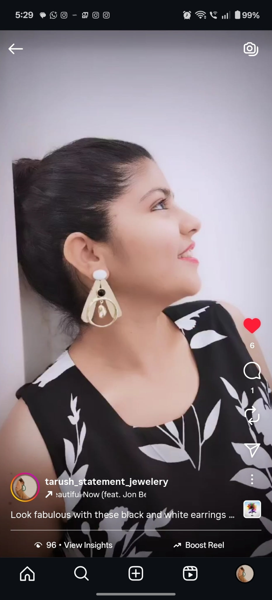 18 Kt Gold Plated Earrings - Statement Earring - Black and White - Shape in A Earring