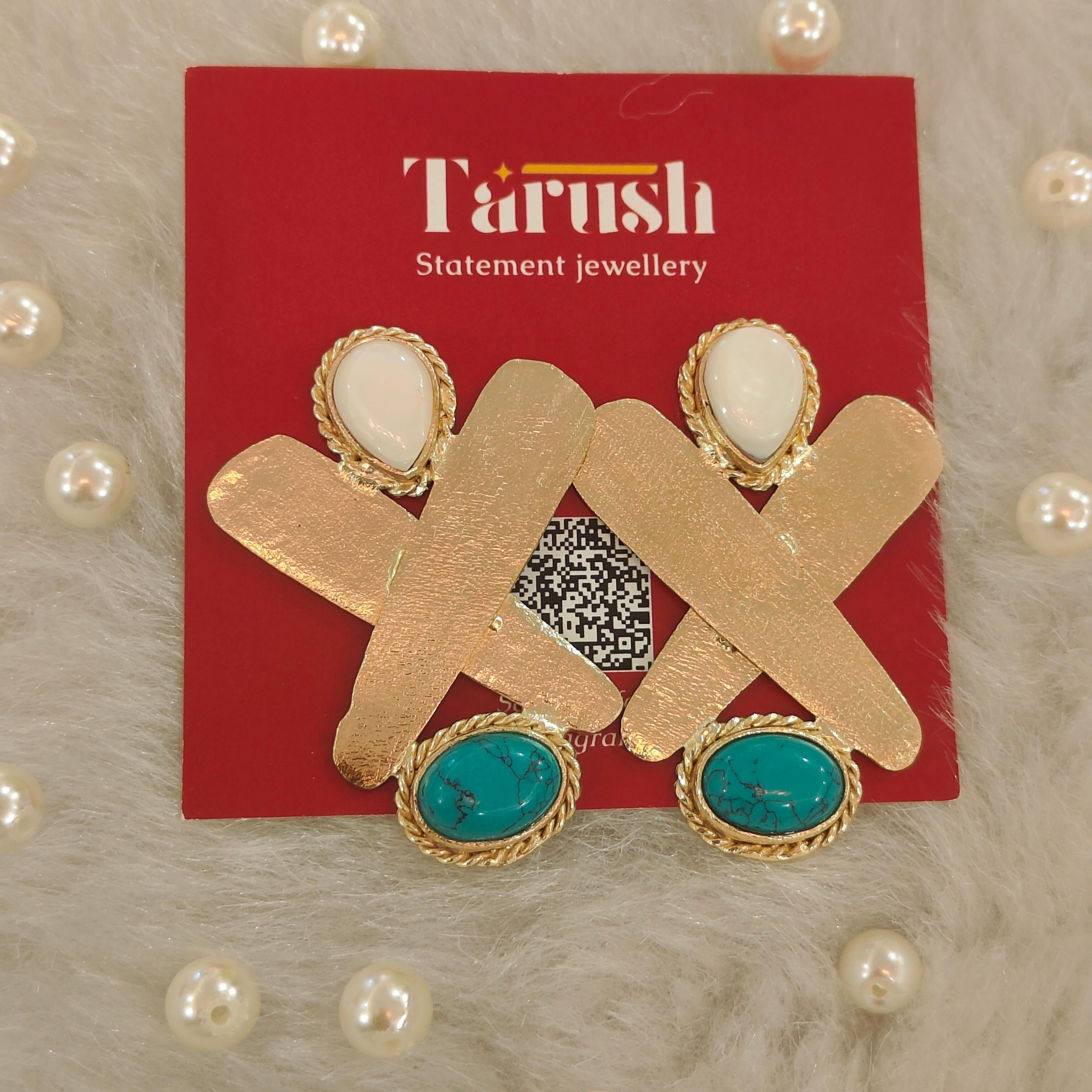 Statement 18 Kt Gold Plated - X Blue Turquoise earring - Make a Statement