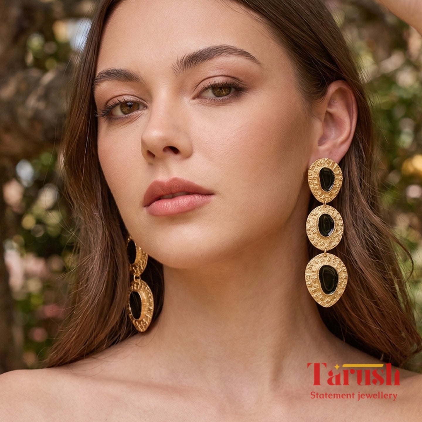 18 Kt Gold Plated 18kt Gold Plated Black Dangler Enamel Earring - Perfect for your Parties Semi Precious stone