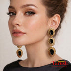 18 Kt Gold Plated 18kt Gold Plated Black Dangler Enamel Earring - Perfect for your Parties Semi Precious stone
