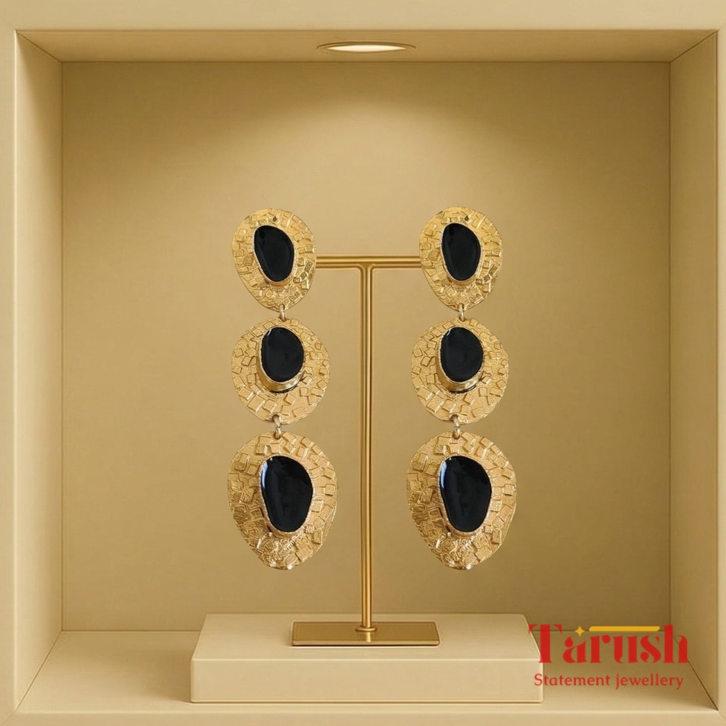 18 Kt Gold Plated 18kt Gold Plated Black Dangler Enamel Earring - Perfect for your Parties Semi Precious stone