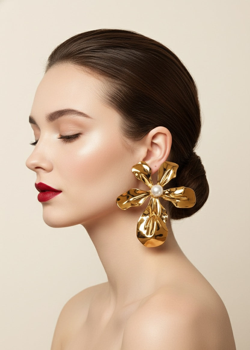 SS gold flower big earring