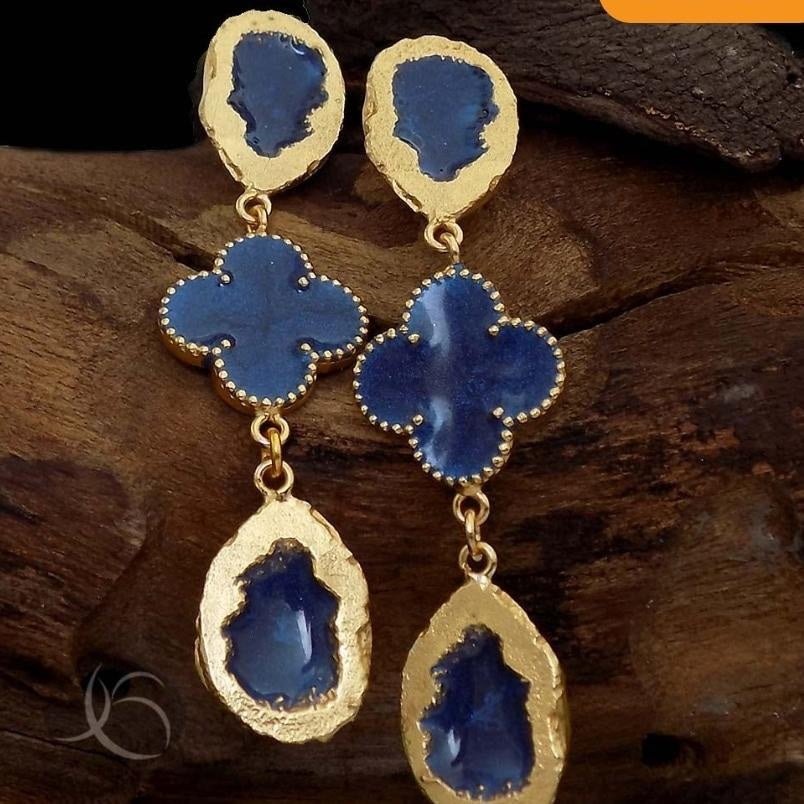 18 Kt Gold Plated Blue uncut dangler Semi Precious stone