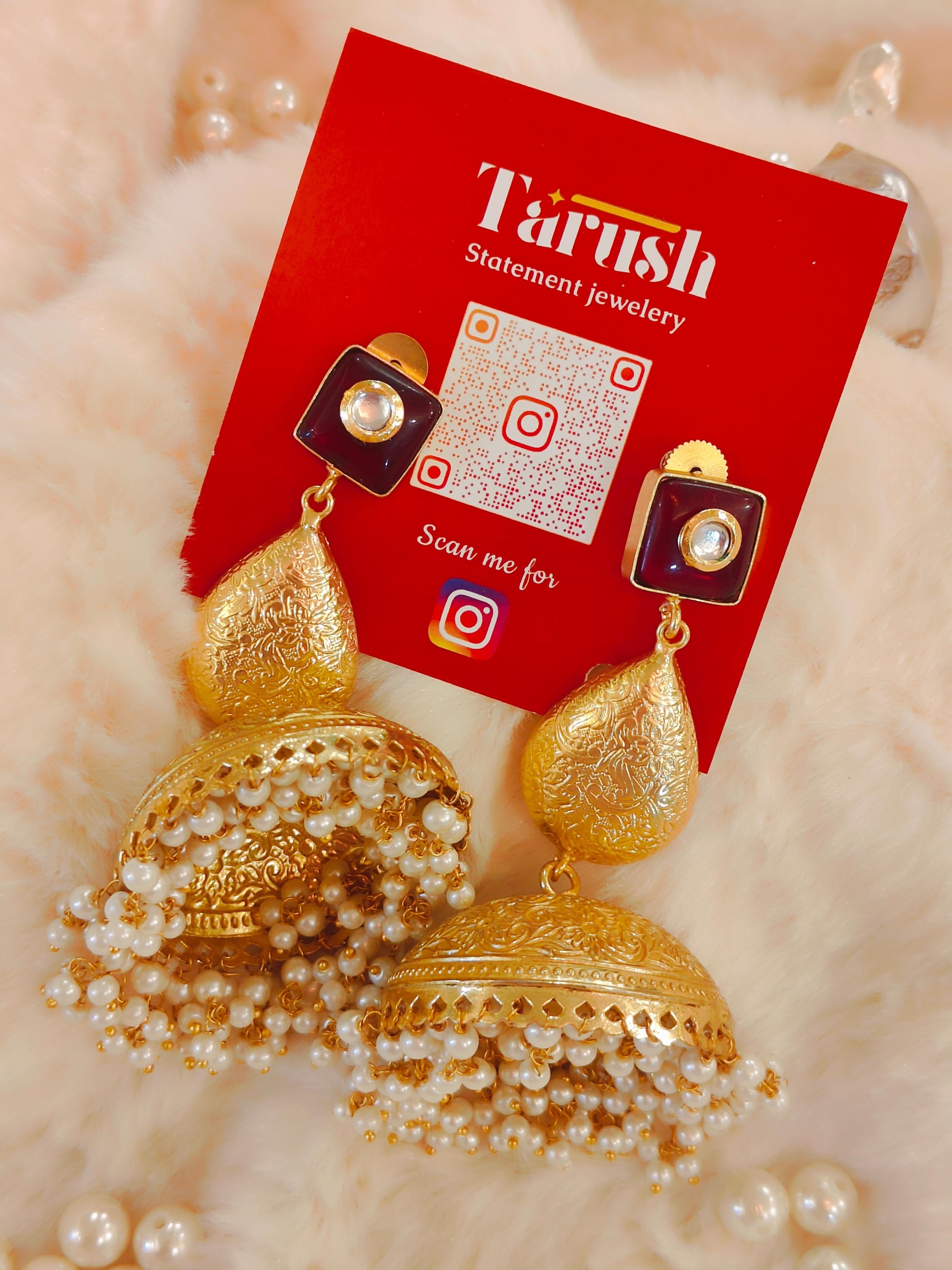 18 Kt Gold Plated Red big Jhumka Semi Precious stone