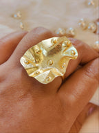 18 Kt Gold Plated Gold ring hammered hand made Semi Precious stone