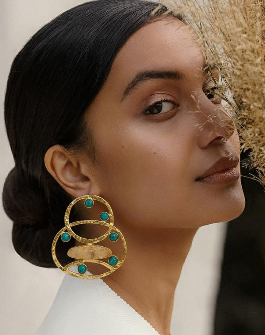 18 Kt Gold Plated druzy stone,Turquoise stone earring Semi Precious stone