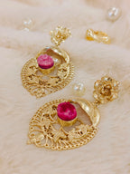 18 Kt Gold Plated Egypt Pink earring Semi Precious stone