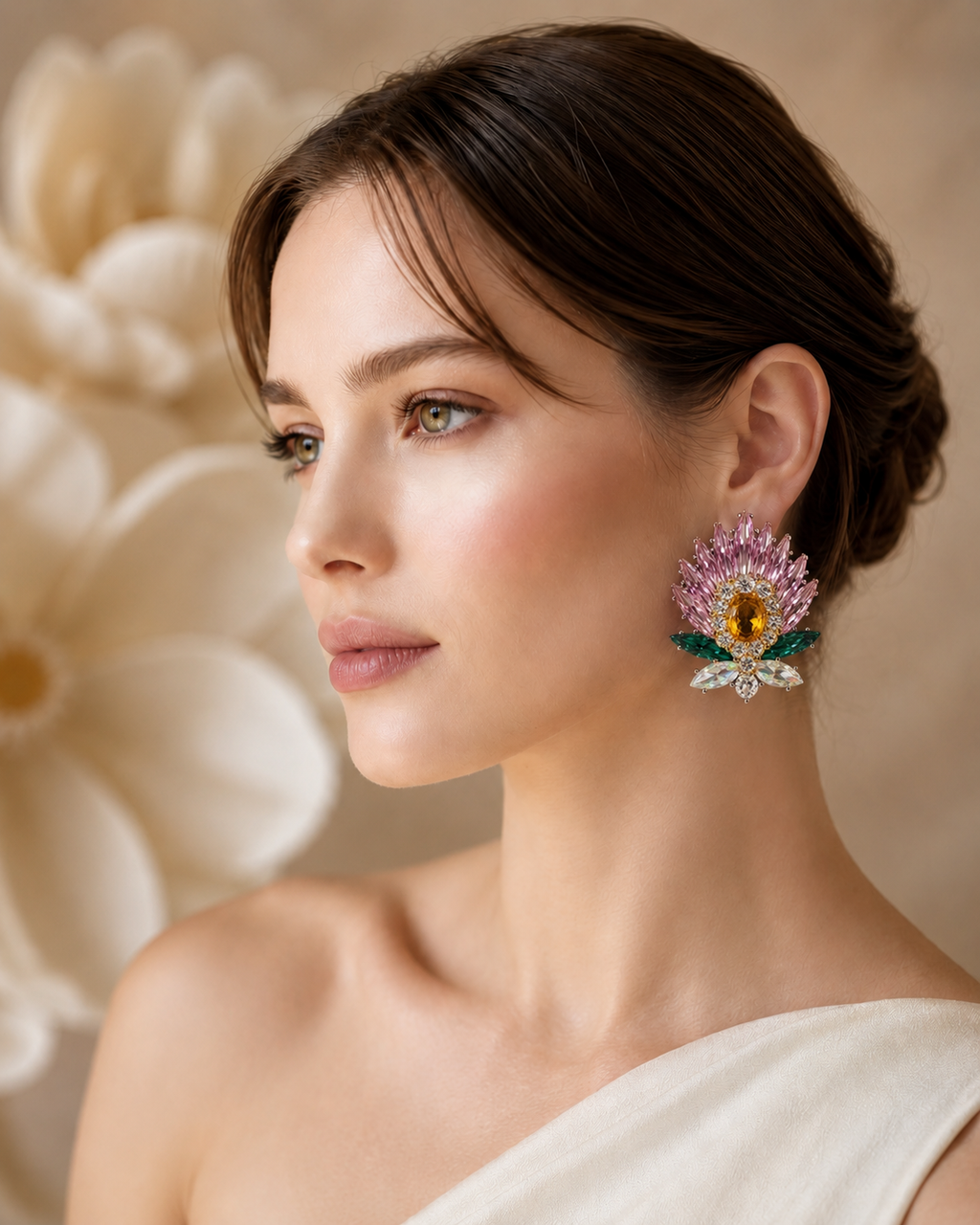 Crystal Floral Statement Earrings | Stainless Steel Anti Tarnish Earrings for Women