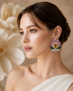 Crystal Floral Statement Earrings | Stainless Steel Anti Tarnish Earrings for Women