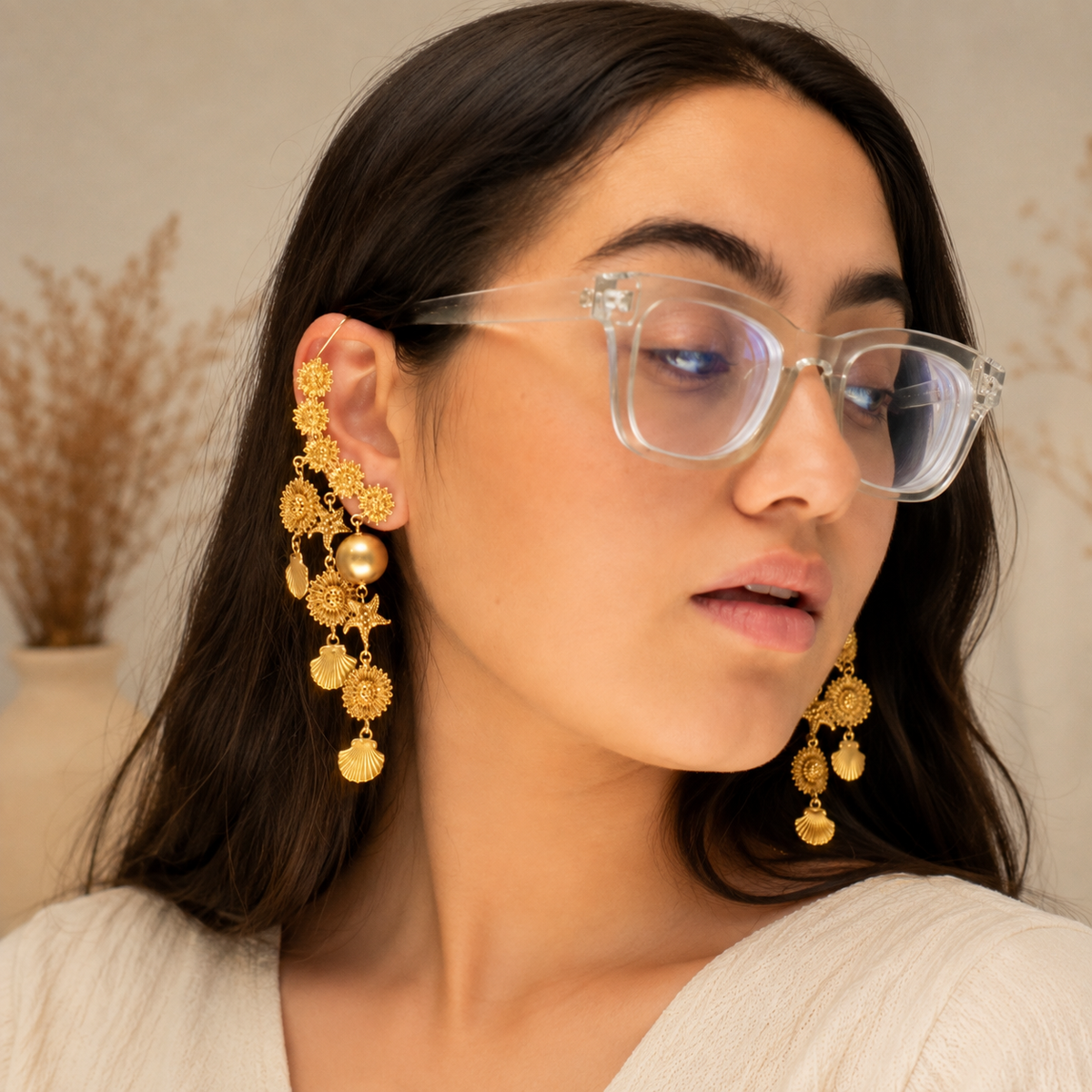 The Mashooka Earrings - 18 Kt Gold Plated Light weight - Dangling Ear Cuffs - Look Fabulous Everyday