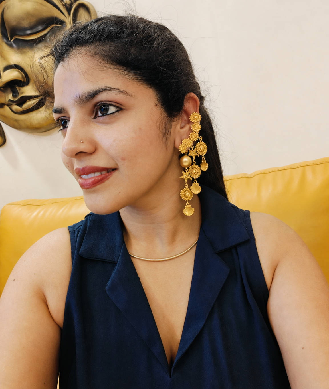 The Mashooka Earrings - 18 Kt Gold Plated Light weight - Dangling Ear Cuffs - Look Fabulous Everyday