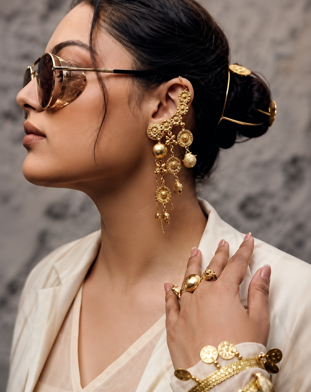 The Mashooka Earrings - 18 Kt Gold Plated Light weight - Dangling Ear Cuffs - Look Fabulous Everyday