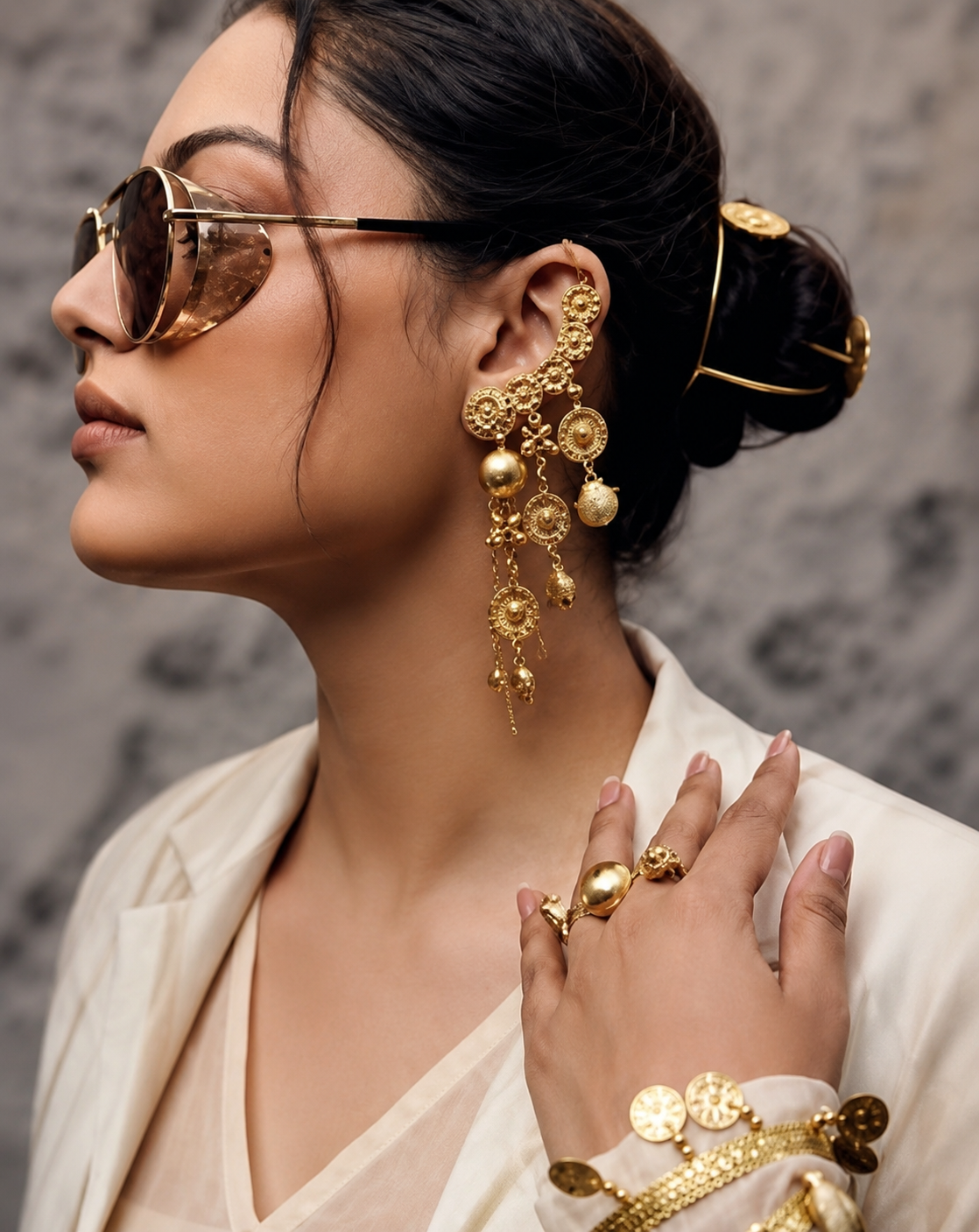 The Mashooka Earrings - 18 Kt Gold Plated Light weight - Dangling Ear Cuffs - Look Fabulous Everyday