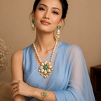18 Kt Gold Plated Pearl Necklace with braclet Semi Precious stone