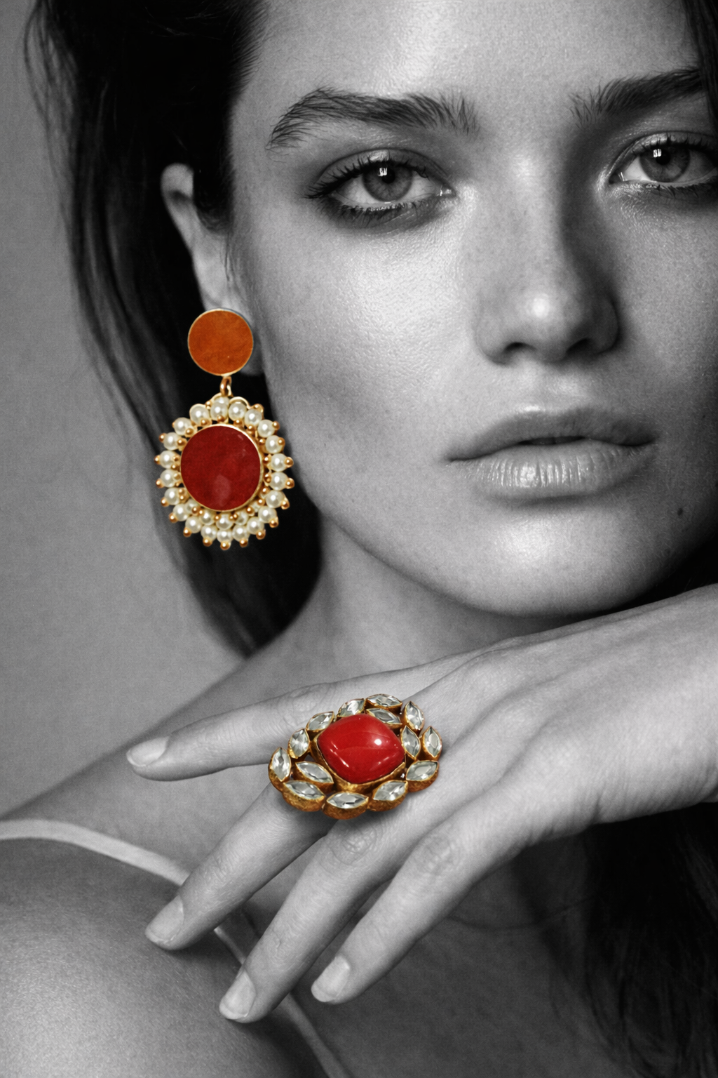 18 Kt Gold Plated - Druzy Semi Precious Stone Orange earrings - Ring not Included