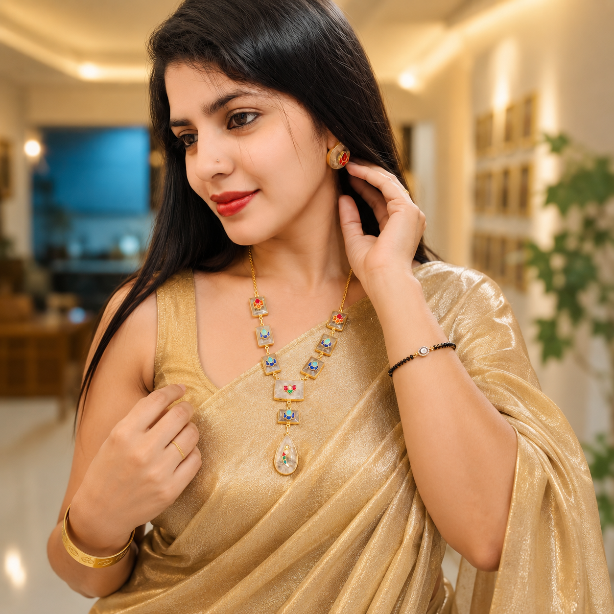 Pachi kundan Royal Necklace and earring set - 18 kt gold plated with - Anti Tarnish - Perfect for royal looks