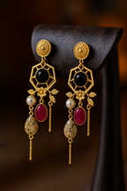 Ruby Noir Earrings - 18 Kt Gold Pated - Decorated with Semi precious stones - Perfect for all occasions