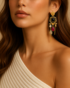 Ruby Noir Earrings - 18 Kt Gold Pated - Decorated with Semi precious stones - Perfect for all occasions