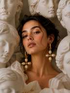 18 Kt Gold Plated Floral Pearl Earrings for Women - 18 kt gold plated anti tarnish - Brass earring - Skin freindly