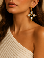 18 Kt Gold Plated Floral Pearl Earrings for Women - 18 kt gold plated anti tarnish - Brass earring - Skin freindly