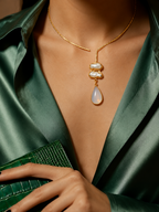 White stone drop with Mother of perl real stones, 18 Kt Gold Plated Pearl & White Stone Pendant Hasli Statement Necklace without earrings for Women