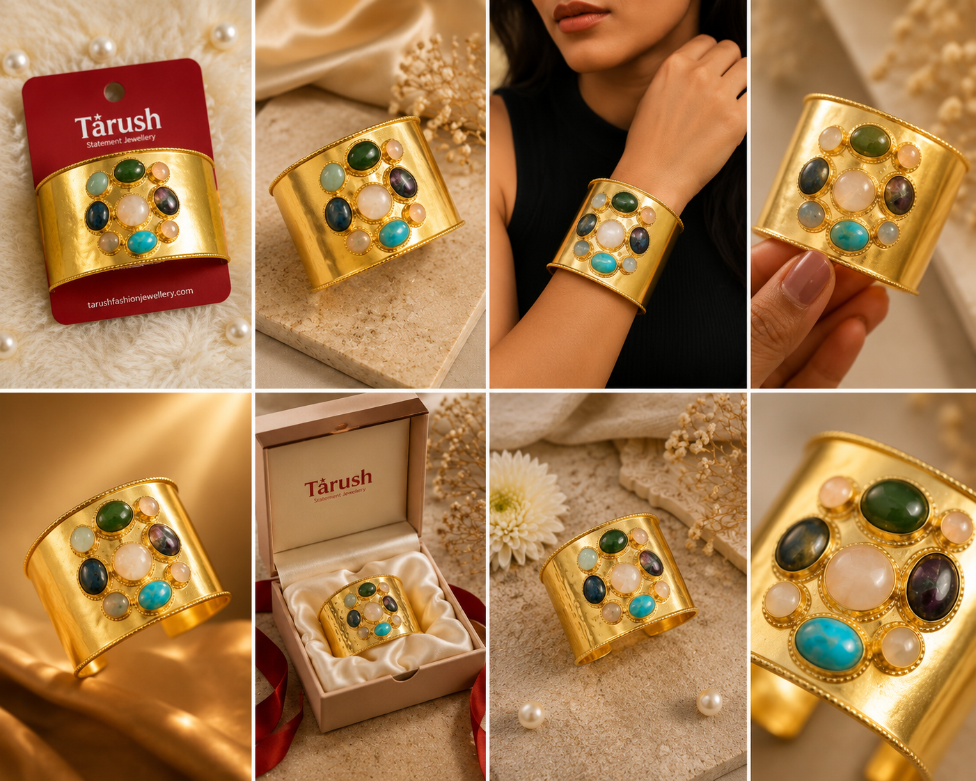 Imperial Gemstone Cuff - 18 Kt Gold Pated - Decorated with Precious Stones - Perfect for all occasions - Adjustable and anti tarnish