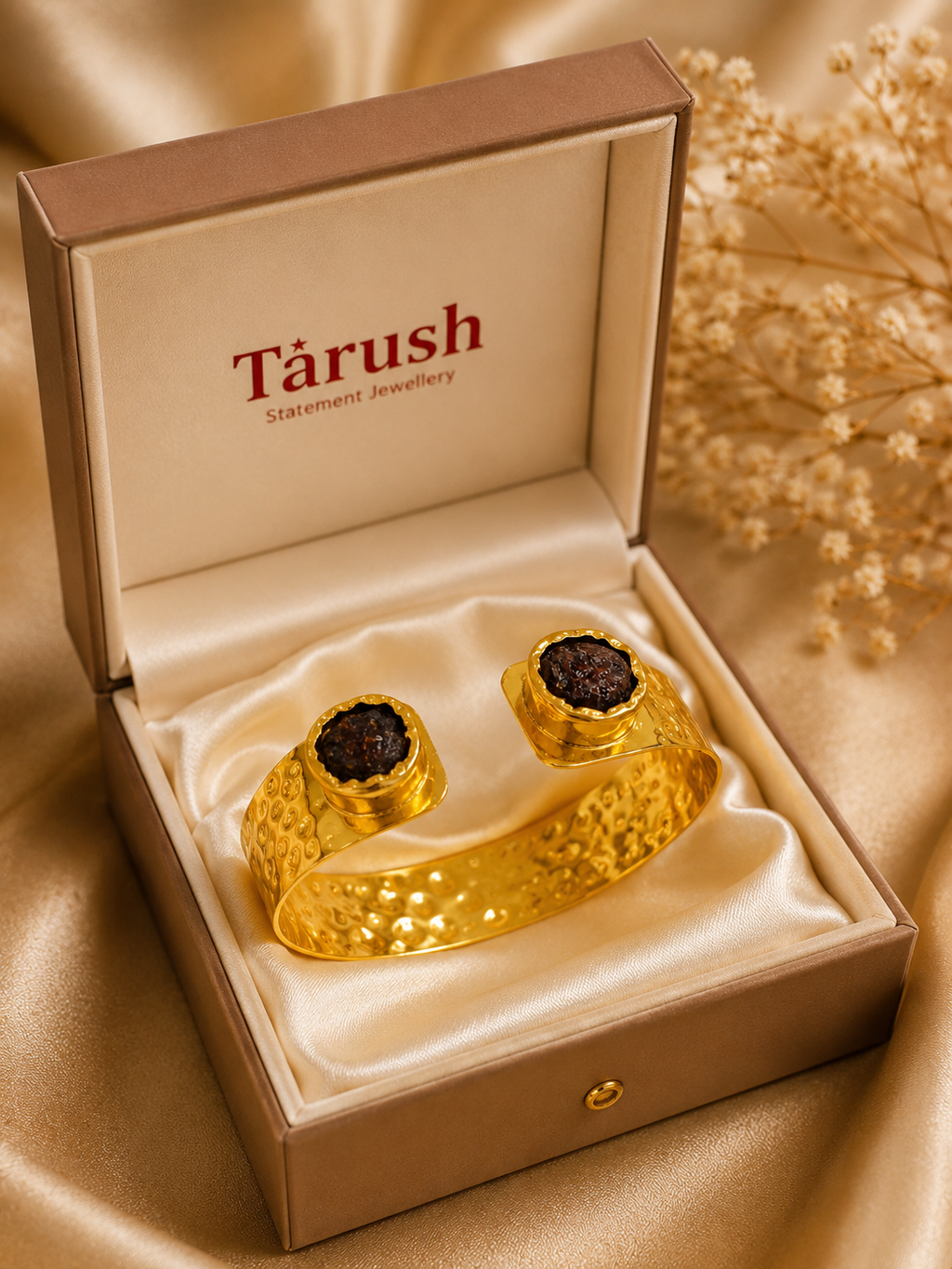 18 Kt Gold Plated Natural Stone Open Cuff Kada for Women - Anti Tarnish Perfect for every day wearw