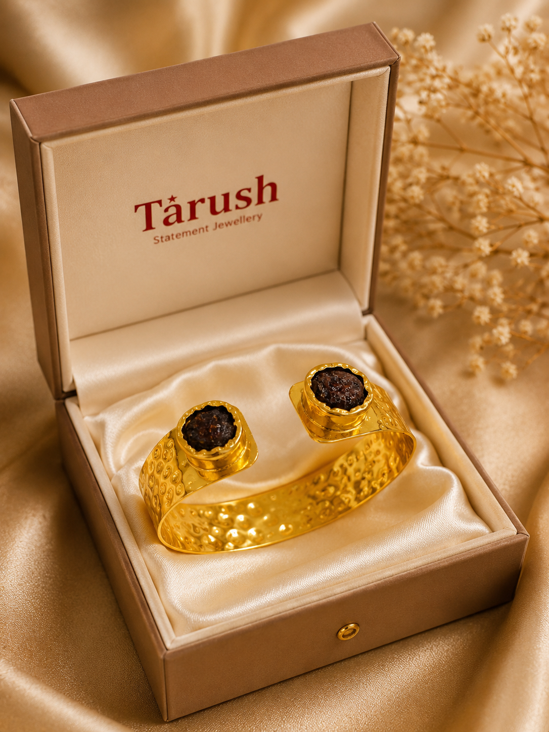 18 Kt Gold Plated Natural Stone Open Cuff Kada for Women - Anti Tarnish Perfect for every day wearw