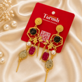 Ruby Noir Earrings - 18 Kt Gold Pated - Decorated with Semi precious stones - Perfect for all occasions