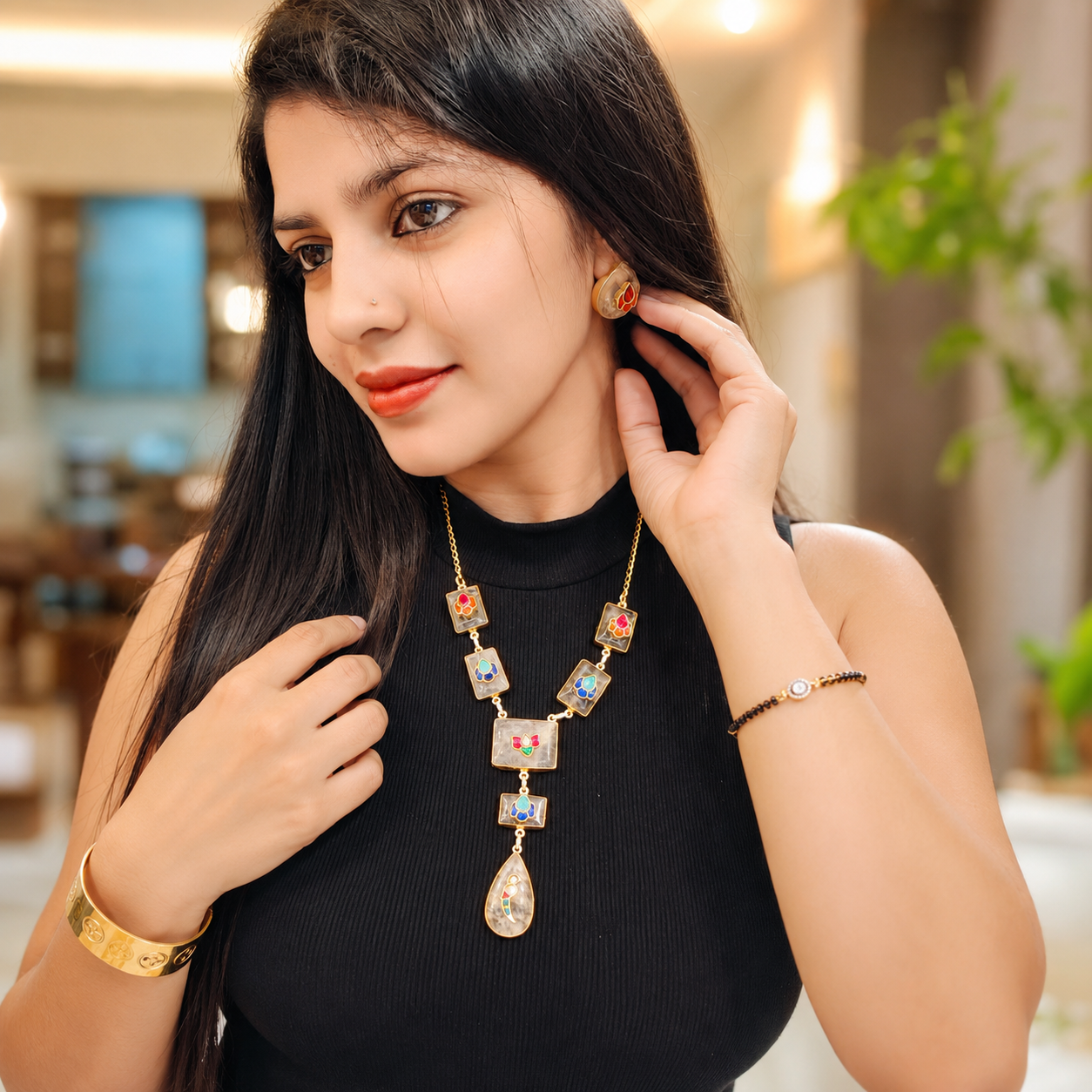 Pachi kundan Royal Necklace and earring set - 18 kt gold plated with - Anti Tarnish - Perfect for royal looks