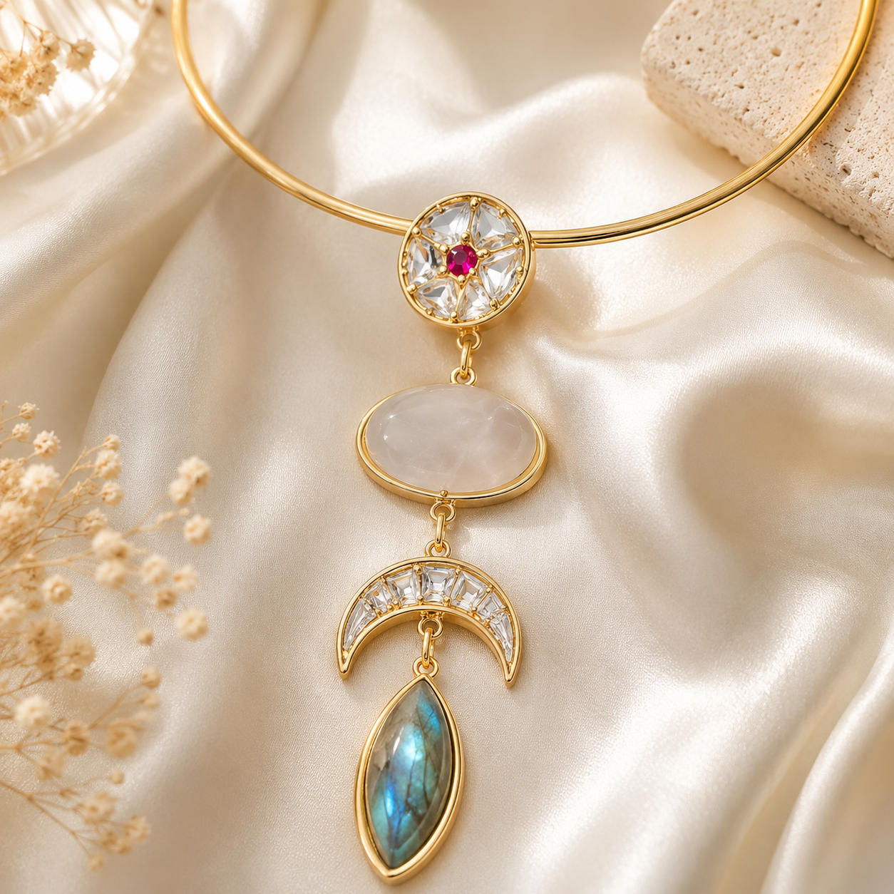Premium Brass Halsi Necklace - 18 Kt Gold Plated Kundan Royal Statement Hasli for Women