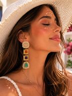 Semi precious stone Earrings - 18 Kt Gold Plated Multi Semi precious Stone Pearl Drop Earrings for Women