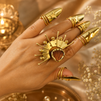 Bold Semi precious stone ring - 18 Kt Gold Plated Sunburst Statement Ring with Chocolate Brown Stone for Women