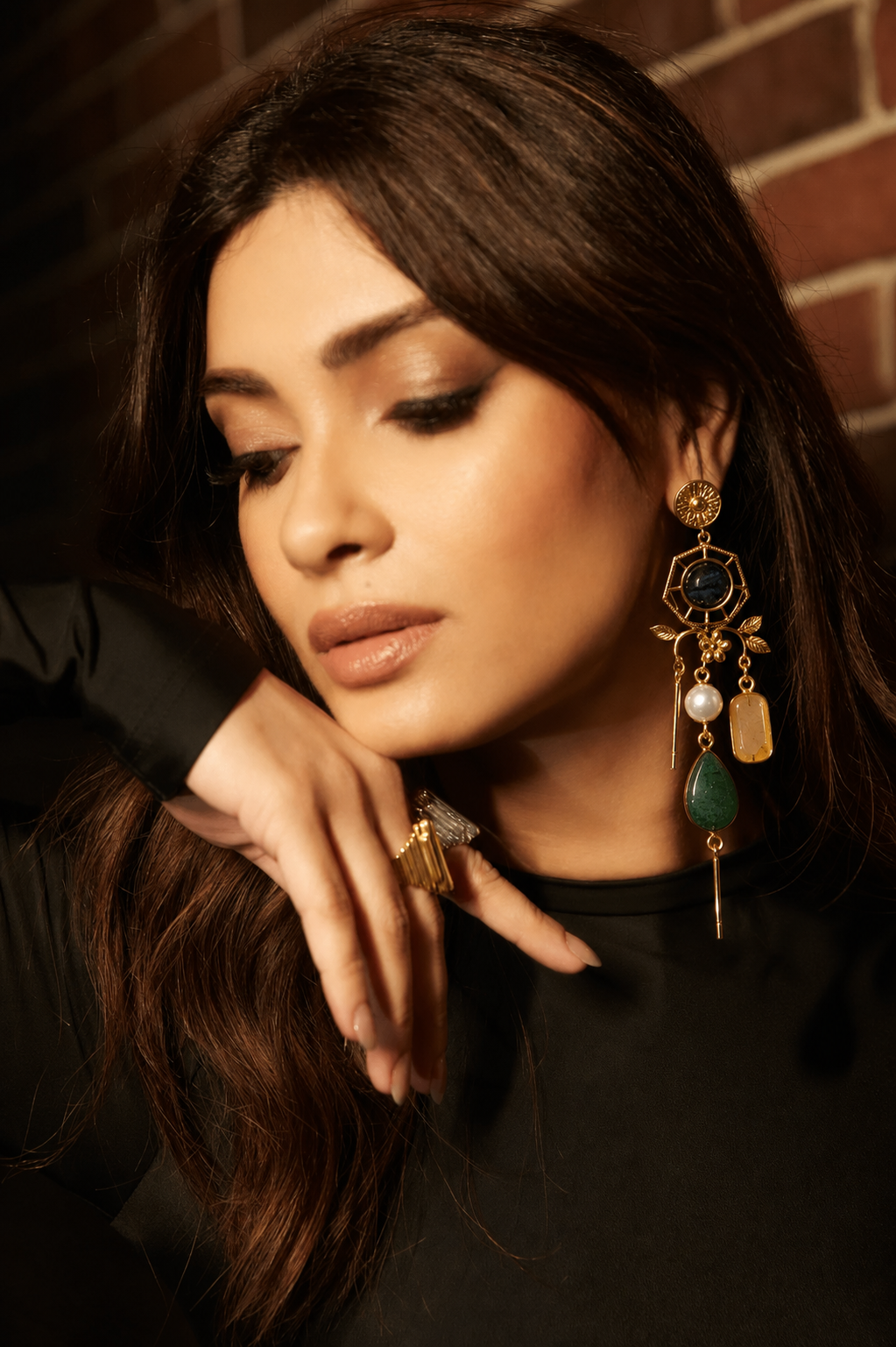 Midnight Bloom Earrings - 18 Kt Gold Pated - Decorated with Semi precious stones - Perfect for all occasions